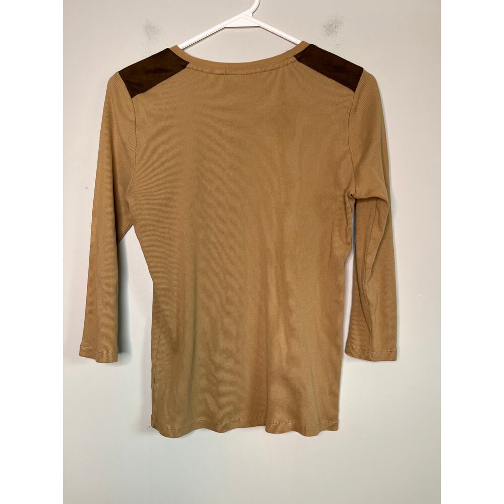 Lauren Ralph Lauren Suede Shoulder Old Money Quiet Luxury Equestrian Shirt M - Picture 4 of 4